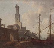 unknow artist A Port scene with figures loading a boat oil painting reproduction